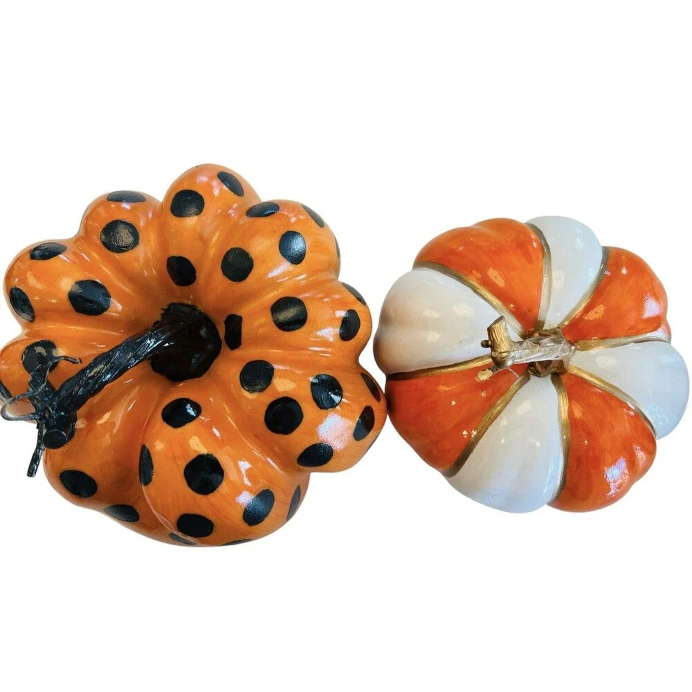 Hand Painted Pumpkin Orange White Gold MacKenzie Childs Inspired Decor